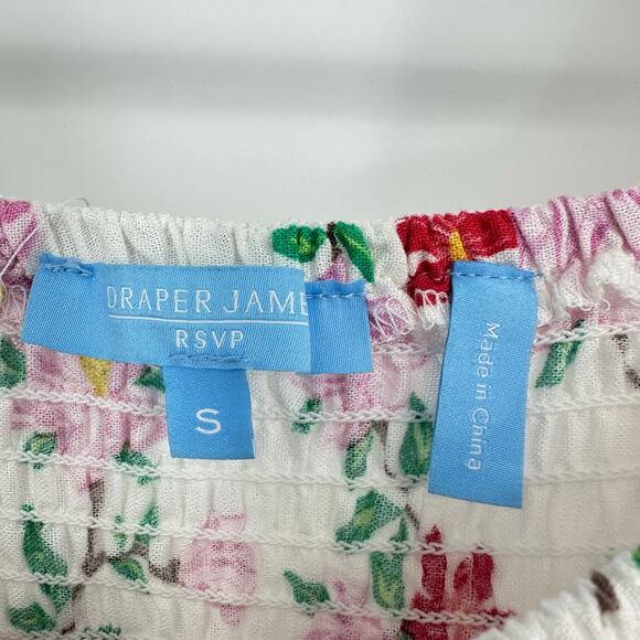 Draper James Floral Midi Dress Size S Smocked Puff Sleeve Linen Blend White Boho - Picture 4 of 14